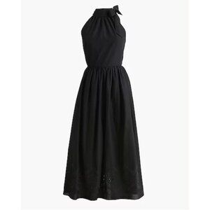 J. Crew Factory Black Tie-Neck Midi Dress With Eyelet Trim Women's Size 16 NWT!